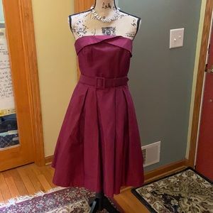 Crimson red fit and flare WHBM strapless dress